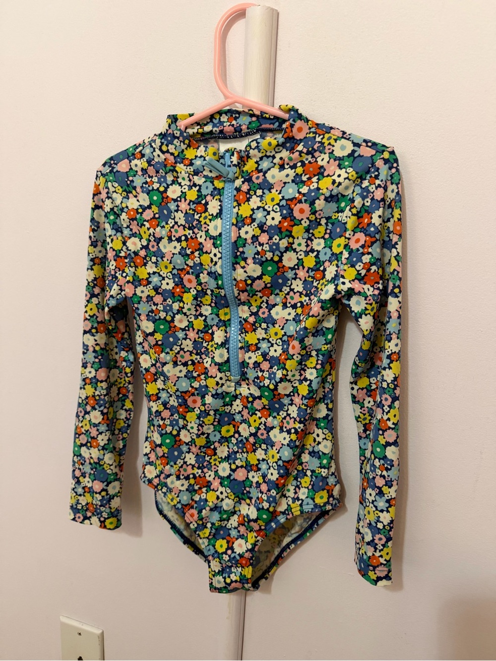 Boden Girls' Floral Long-Sleeve Rashguard in Navy Multicolor